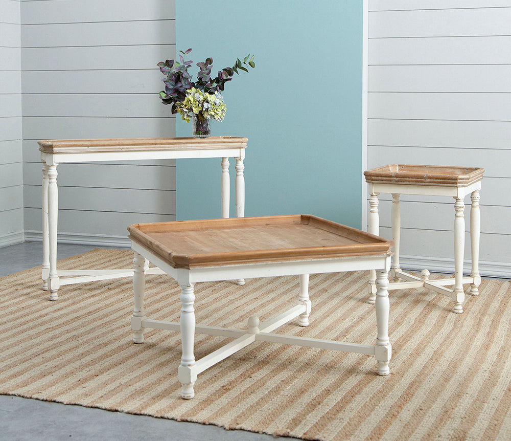 A&B Home Alcott 42" x 30" Bundle of 10 Rectangular Narrow Antique White Table With Wooden Tabletop