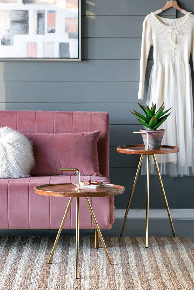 A&B Home Becket 20" x 20" Bundle of 21 Wood Tabletop With Gold Tri Legs Coffee Table