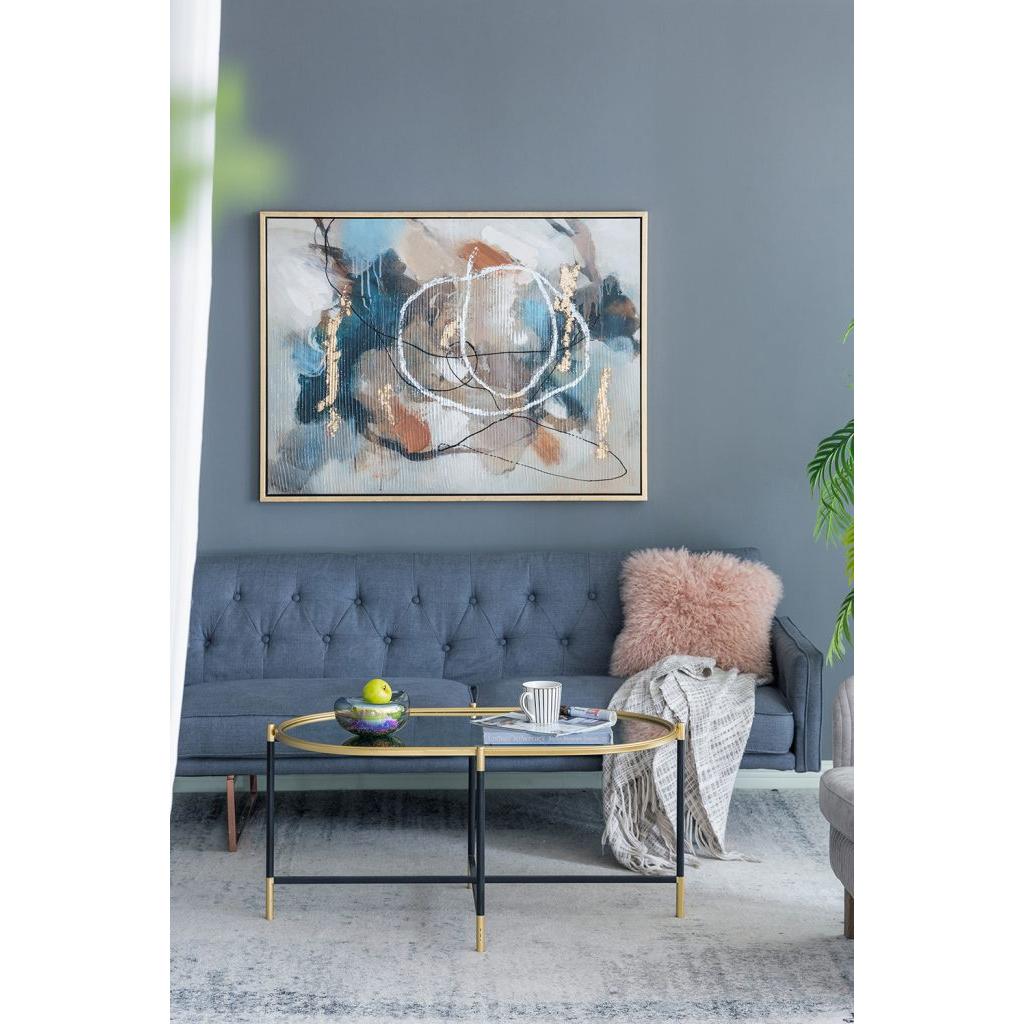 A&B Home Bertram 41" x 19" Bundle of 9 Oval Mirrored Tabletop With Gold and Black Metal Console Table