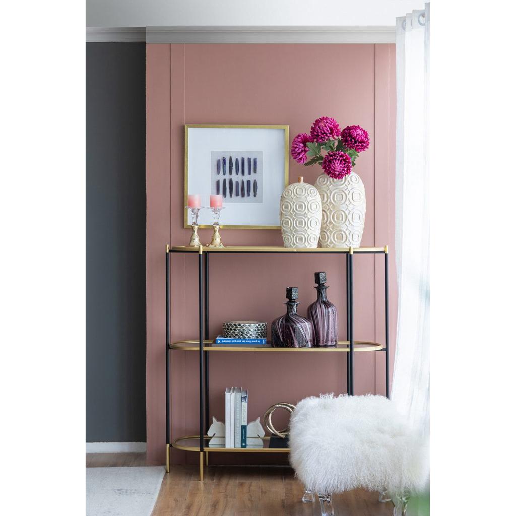 A&B Home Bertram 49" x 50" Bundle of 5 Gold Rim With Black Legs Three-Tier Metal Console Shelving