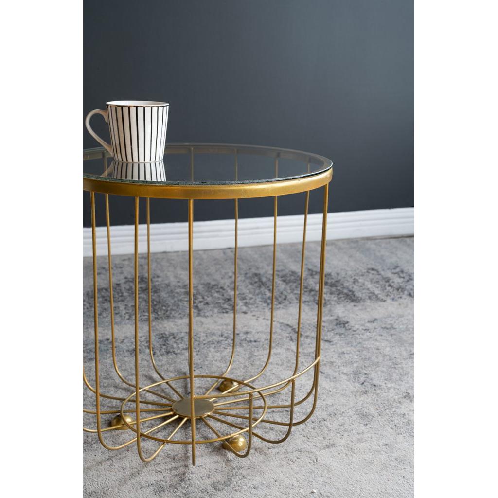 A&B Home Bundle of 12 Carinae Set of Two Round Gold Metallic Frame Side Table With Glass Tabletop