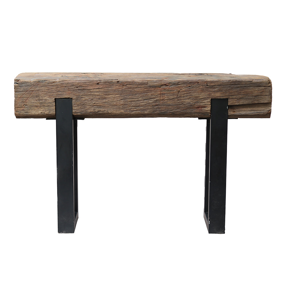 A&B Home Burlington 47" x 30" Bundle of 6 Straight Bar Wood Tabletop With Black Metal Console Table