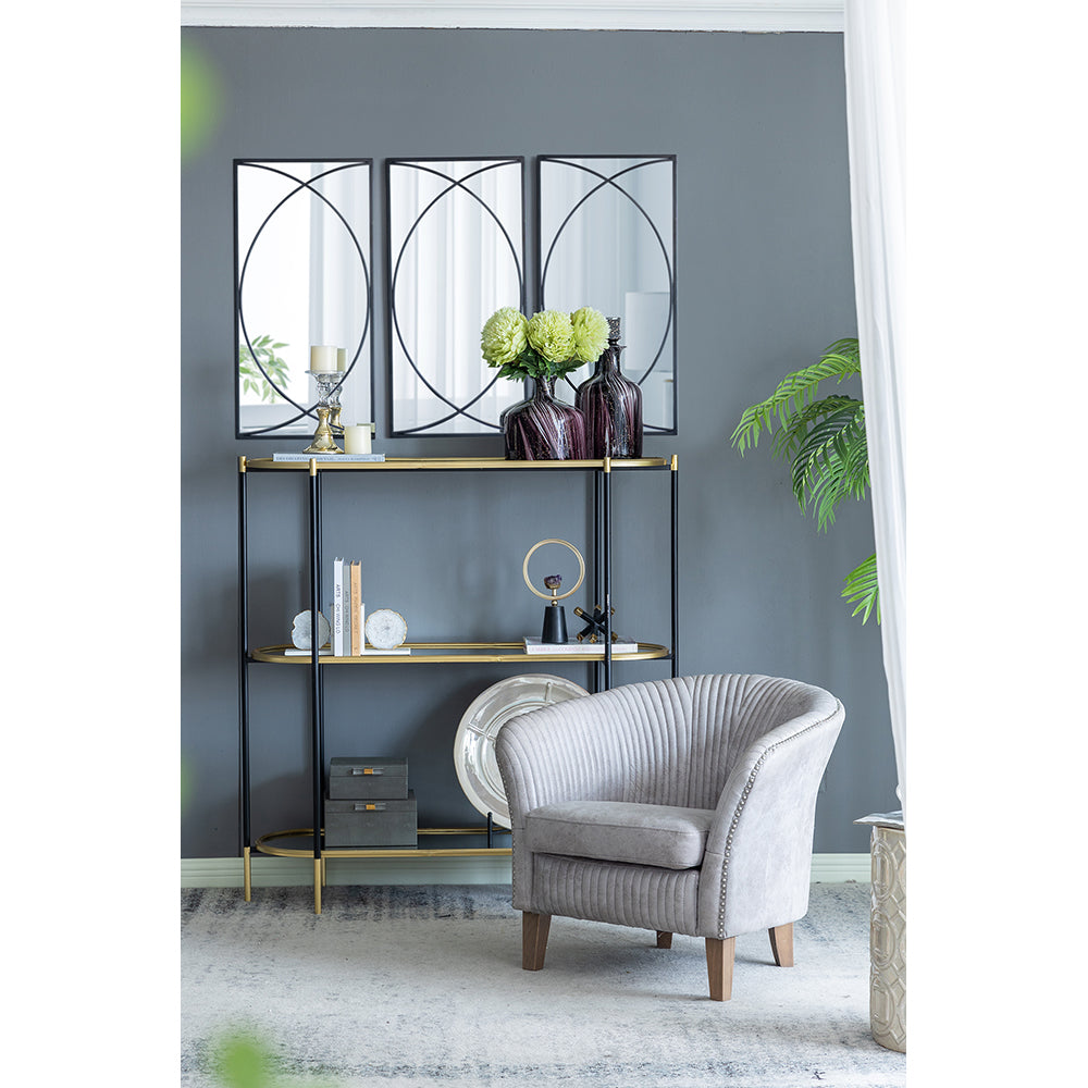 A&B Home Carina 33" x 28" Bundle of 3 Gray With Soft Gold Nail Heads On Birch Wood Legs Chair