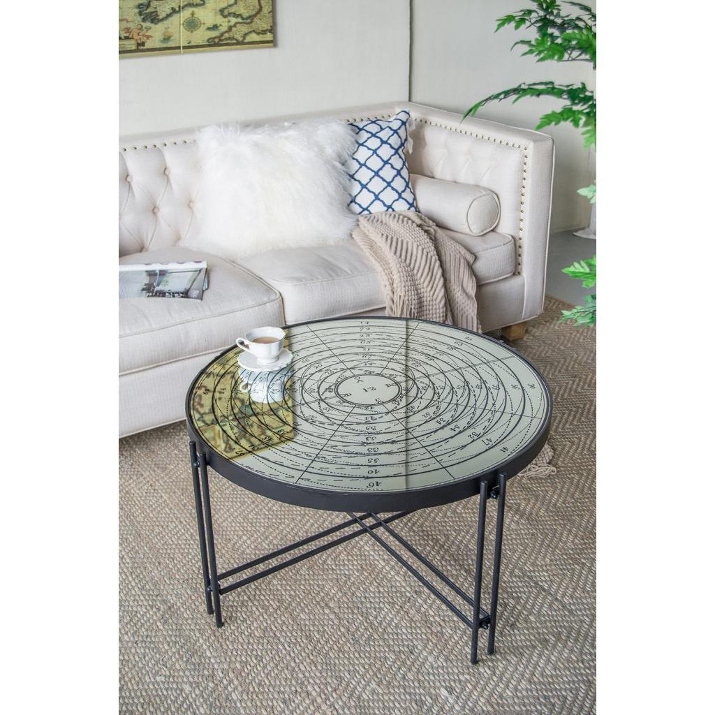 A&B Home Fernando 32" x 18" Bundle of 7 Round Black Metal Frame Mirrored Coffee Table