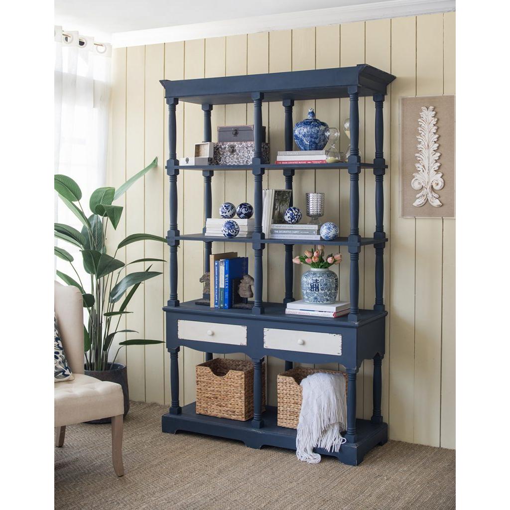 A&B Home Gerald 51" x 82" Bundle of 3 Rectangular Four-Tier Navy Blue Distressed Double Drawers Shelving