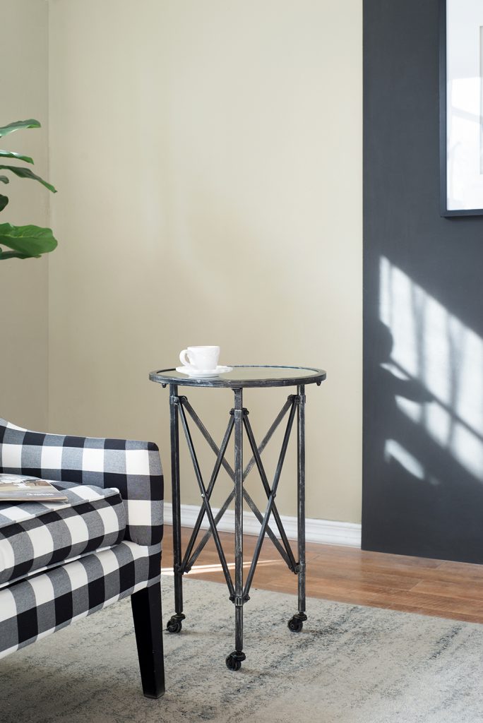 A&B Home Gilbert 17" x 27" Bundle of 24 Round Antique Silver Frame Rolling Side Table With Glass Tabletop