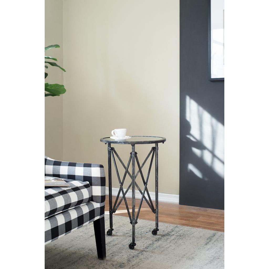 A&B Home Gilbert 17" x 27" Bundle of 24 Round Antique Silver Frame Rolling Side Table With Glass Tabletop