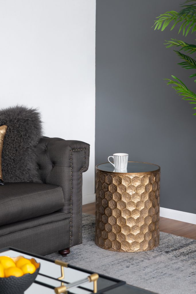 A&B Home Imelda 17" x 20" Bundle of 18 Drum-Shaped Bronze Metal Side Table With Honeycomb Pattern