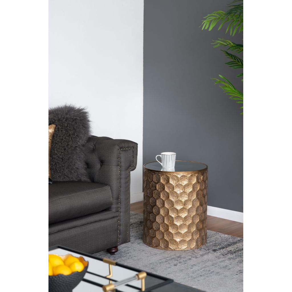 A&B Home Imelda 17" x 20" Bundle of 18 Drum-Shaped Bronze Metal Side Table With Honeycomb Pattern