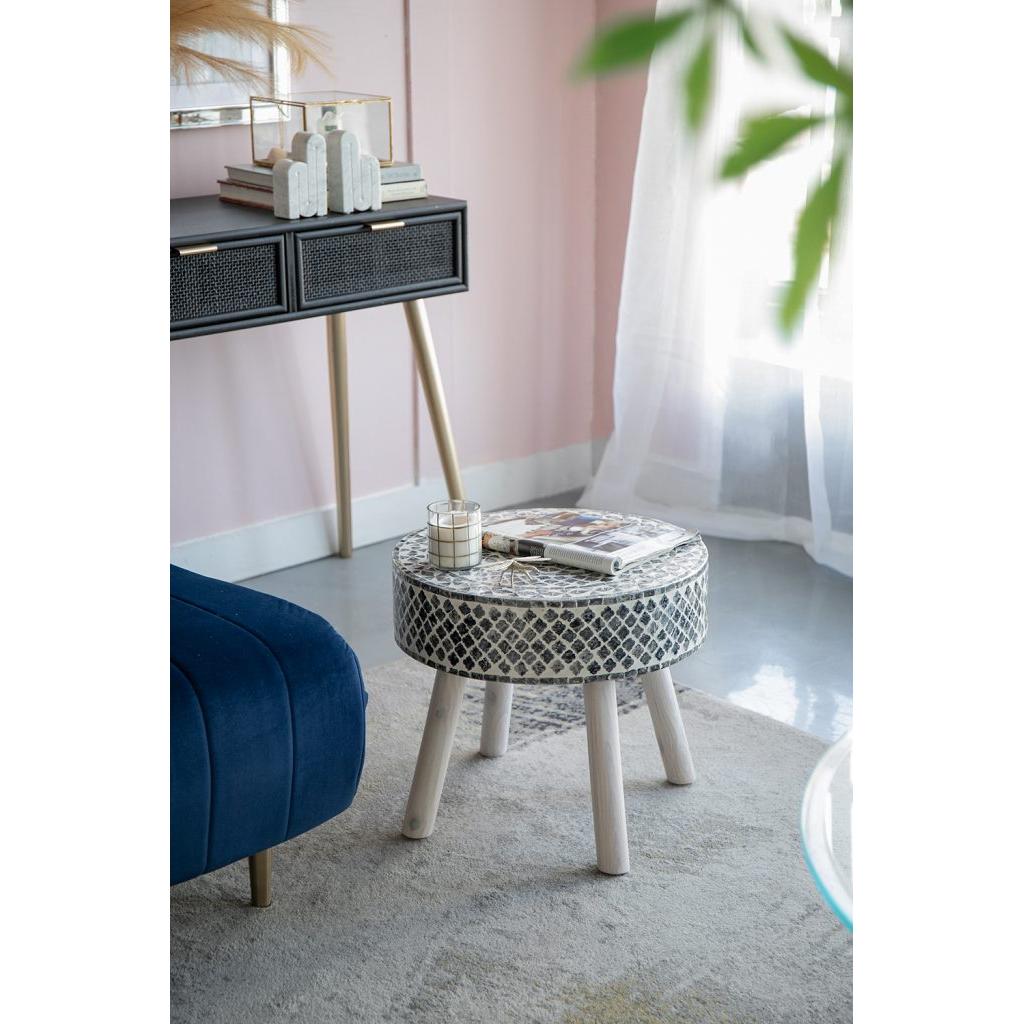 A&B Home Janus 18" x 16" Bundle of 7 Round Gray and Ivory Tabletop With Wood Accent Table