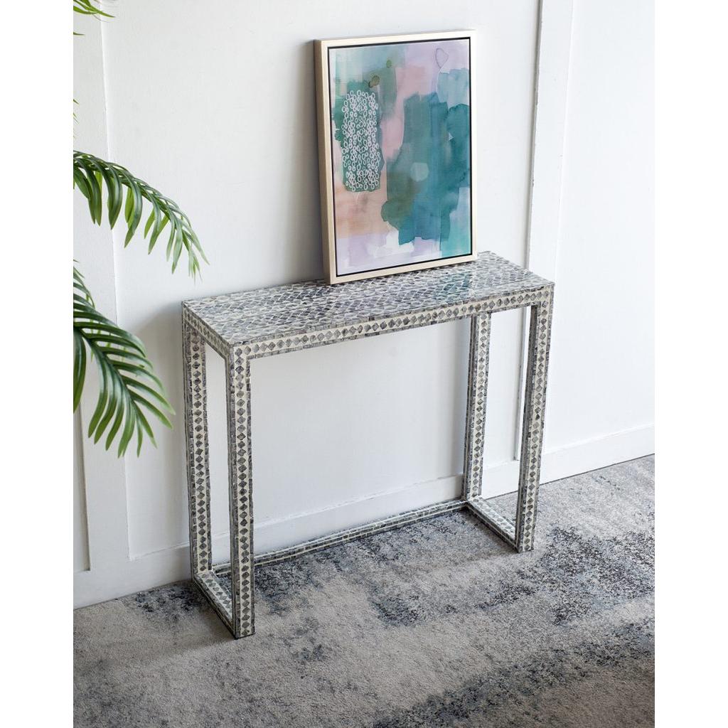 A&B Home Janus 35" x 31" Bundle of 11 Black and White Capiz Inlay Console Table