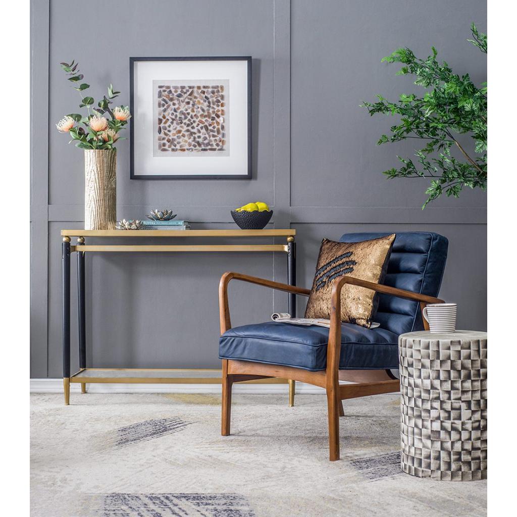 A&B Home Kuhn 27" x 32" Bundle of 3 Navy Blue Channel Stitch Leather Chair