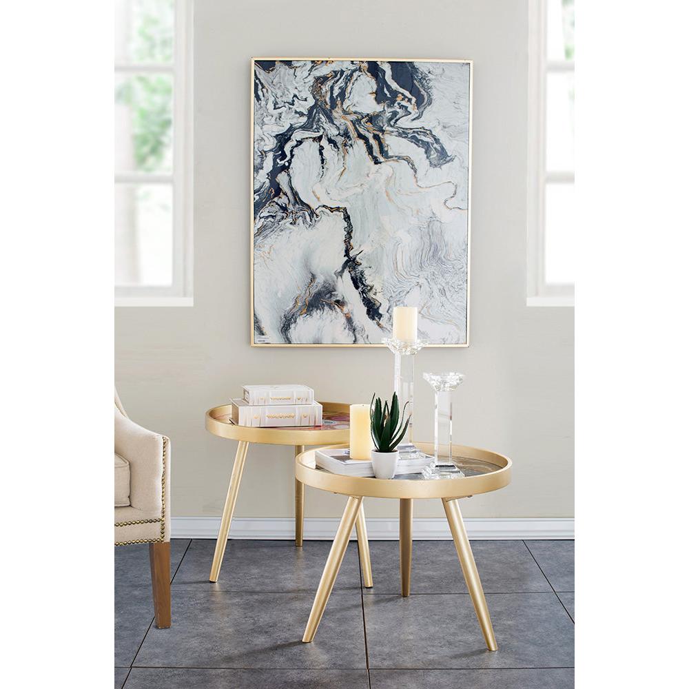 A&B Home Livonia 24" x 19" Bundle of 17 Round Marble Black Tabletop With Tri Leg Gold Side Table