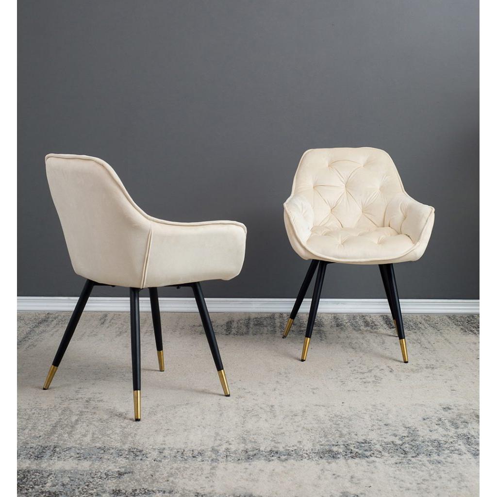 A&B Home Luppino 24" x 34" Set of Two Bundle of 7 Tufted White Velvet Dining Chairs