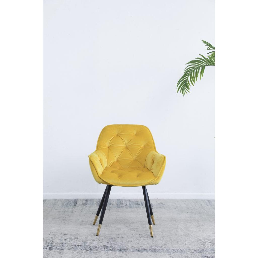 A&B Home Luppino 24" x 34" Set of Two Bundle of 7 Tufted Yellow Velvet Dining Chairs