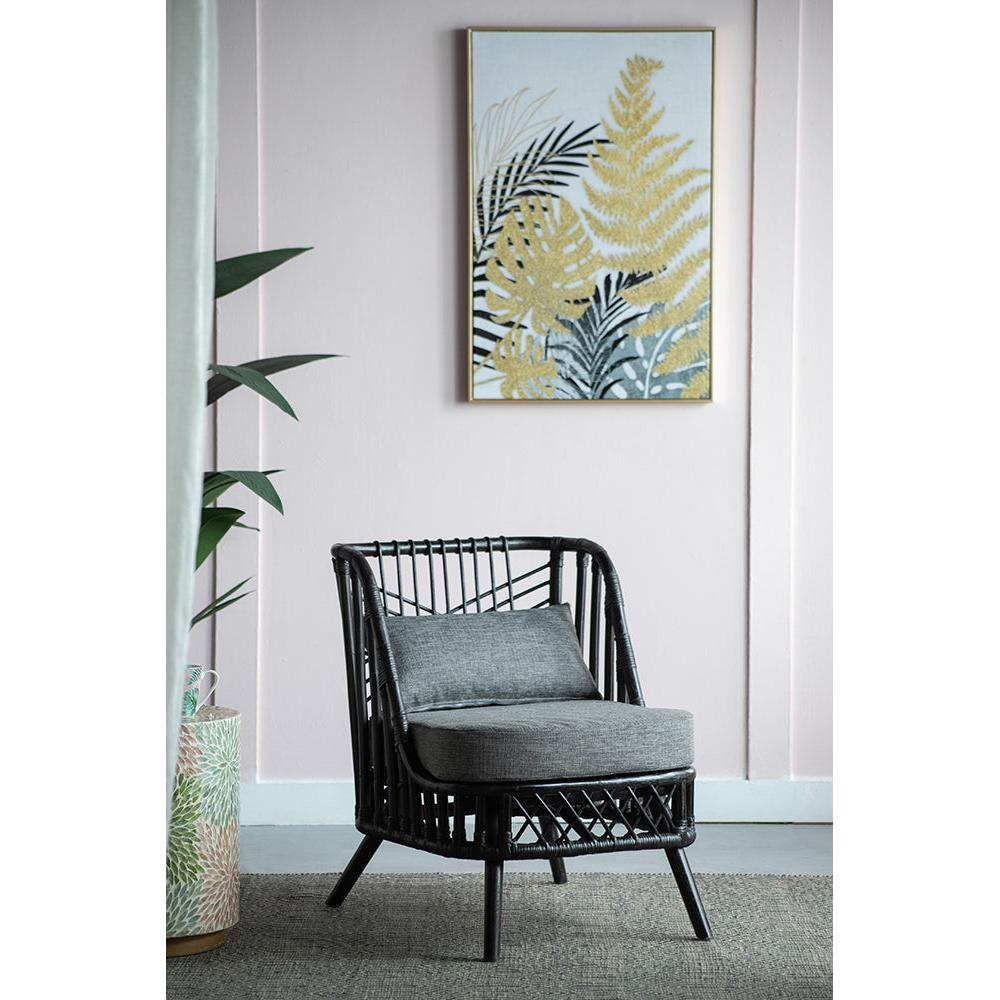 A&B Home Pagar 29" x 31" Bundle of 9 Black Rattan and Wood Frame With Gray Cushion Chair