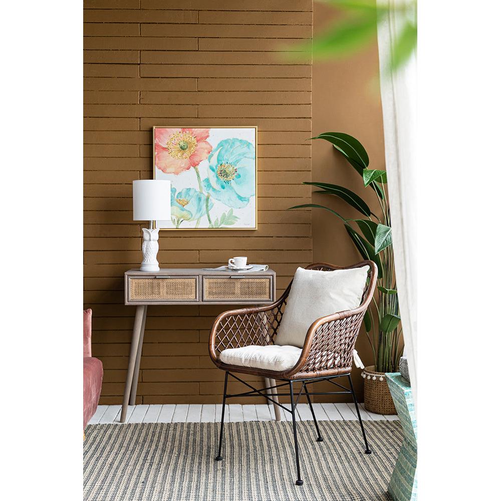 A&B Home Palapa 25" x 35" Bundle of 15 Natural Brown Rattan Frame With Black Iron Legs and White Cushion Chair