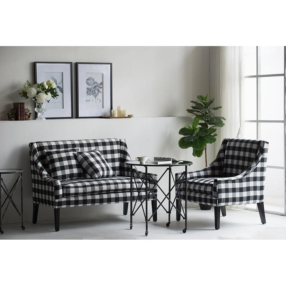 A&B Home Plaid 52" x 38" Bundle of 3 Two-Seater Black and White Chair