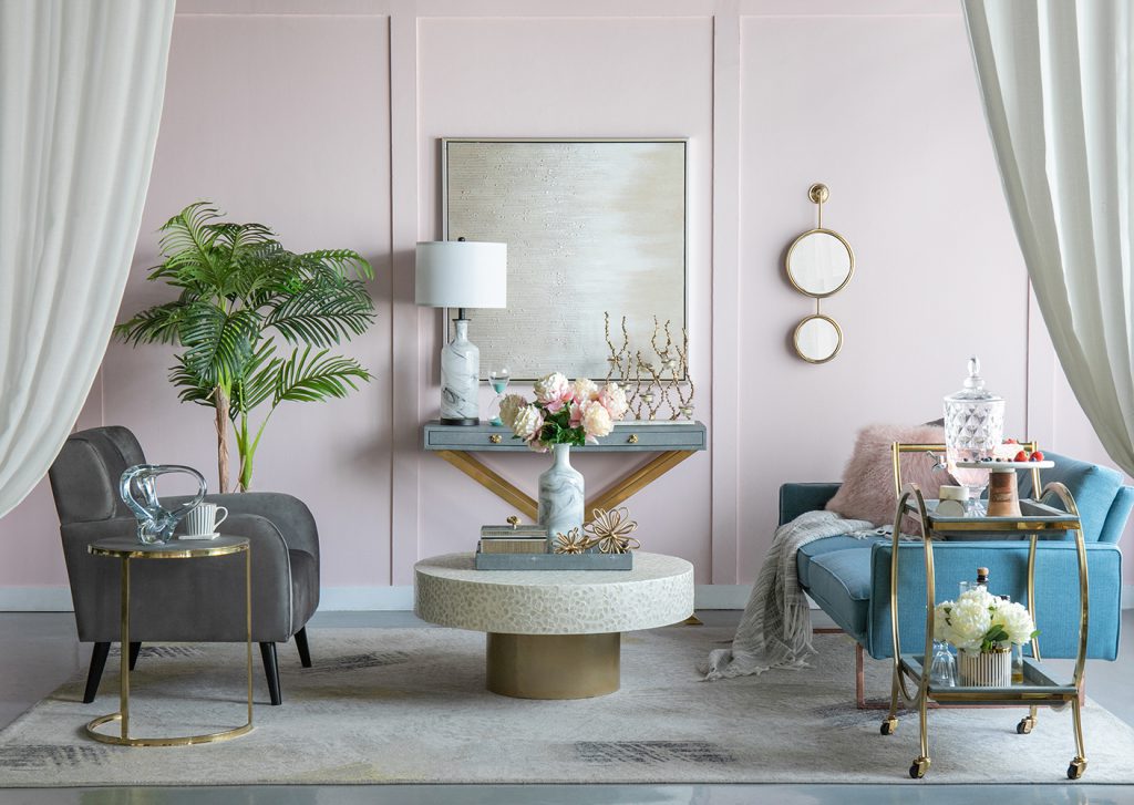 A&B Home Set of 3 Bundle of 5 Round Gray Leather Tabletop With Gold Frame Nesting Tables