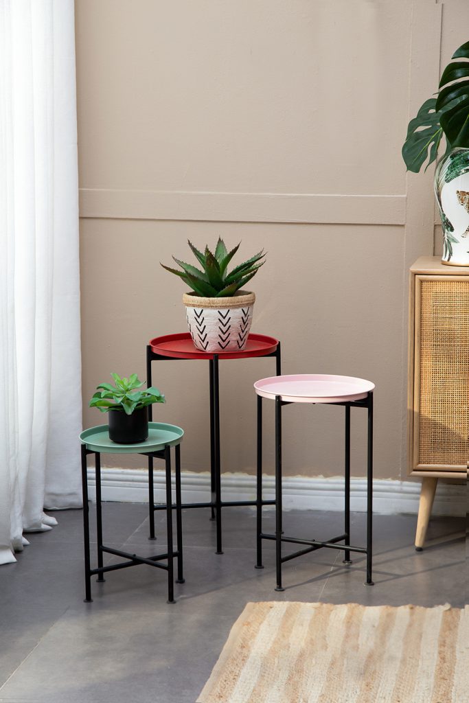 A&B Home Set of Four Bundle of 21 Multi-Color Round Tabletop With Black Iron Metal Legs Plant Stand