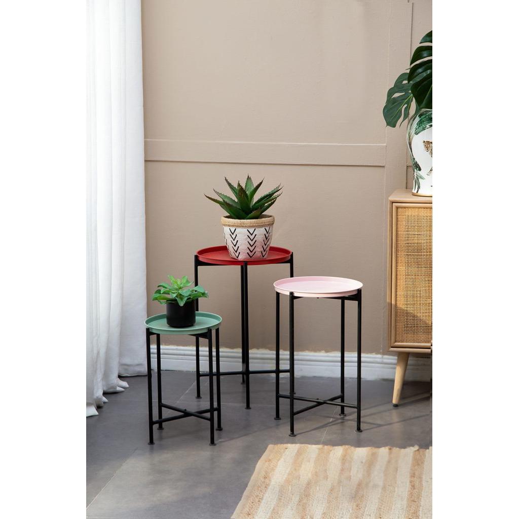 A&B Home Set of Four Bundle of 21 Multi-Color Round Tabletop With Black Iron Metal Legs Plant Stand
