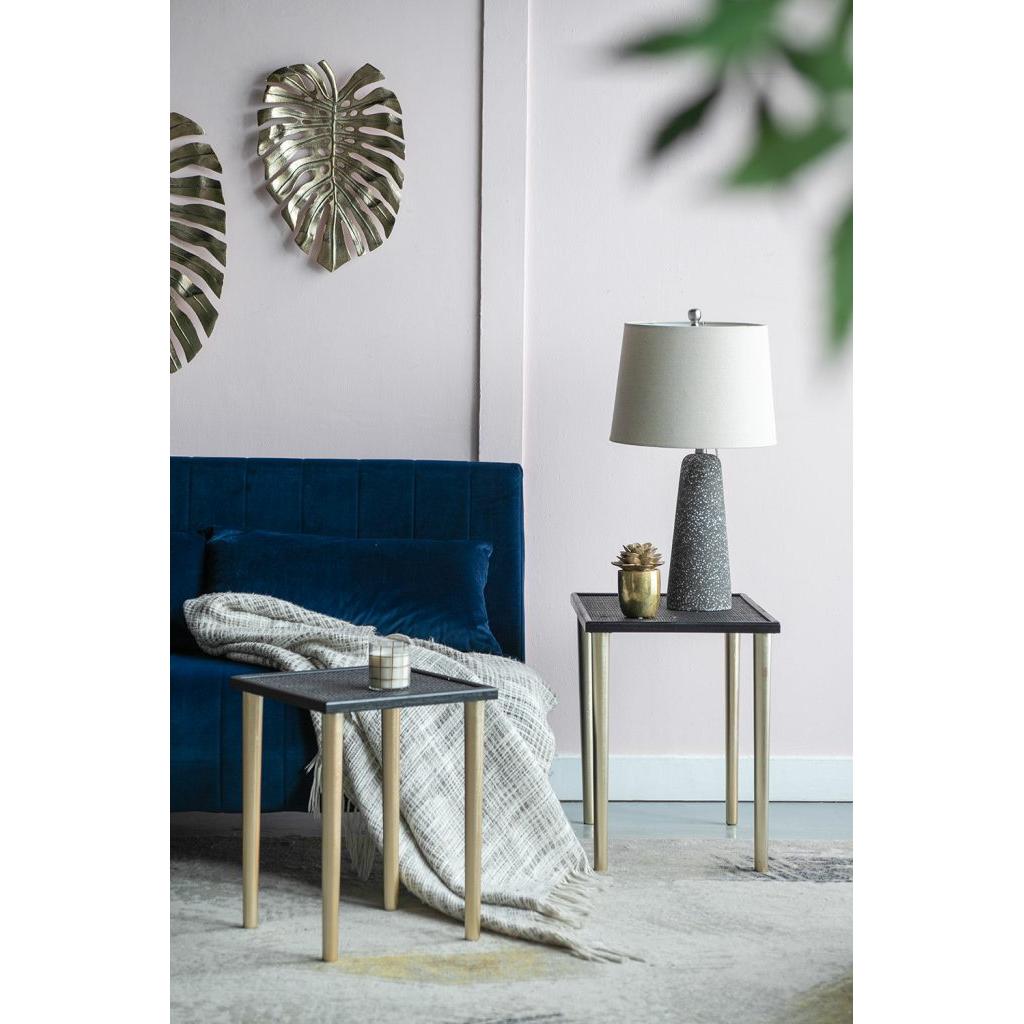 A&B Home Set of Three Bundle of 13 Rectangular Black Rattan Tabletop Side Tables With Gold Wooden Legs