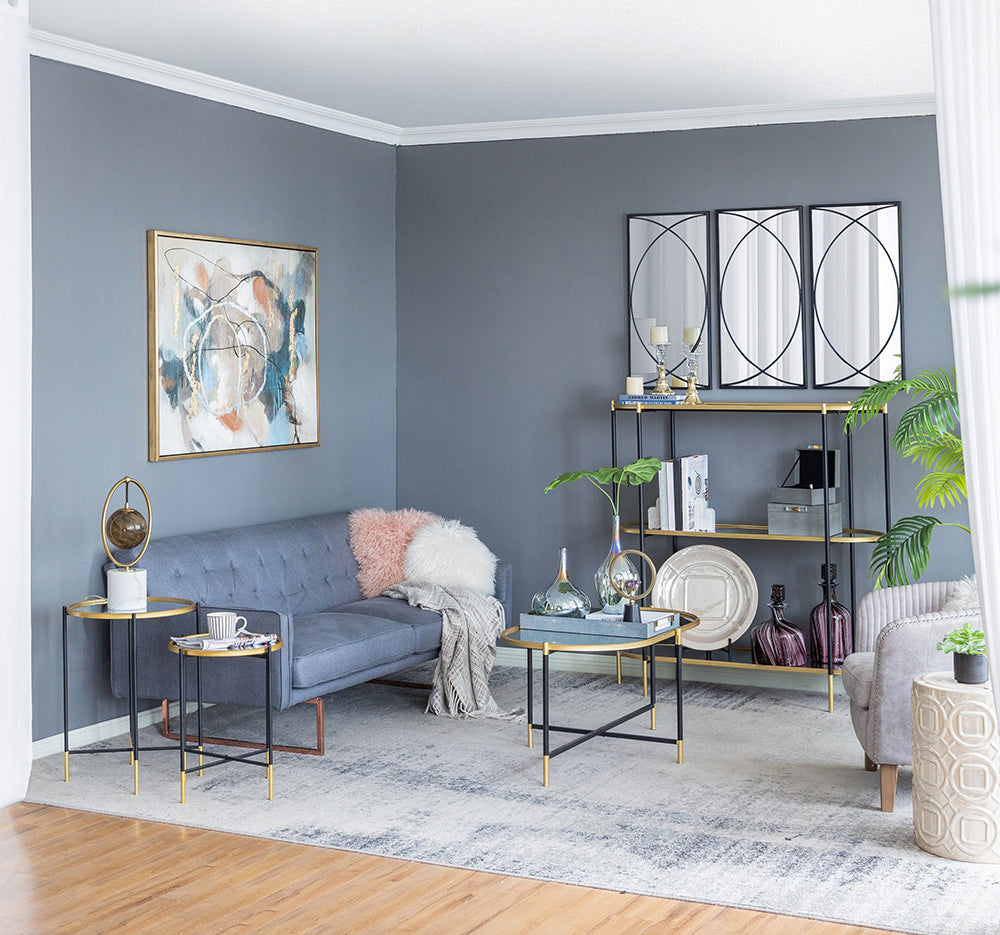 A&B Home Set of Two Bundle of 15 Mirrored Tabletop With Gold and Black Frame Side Tables