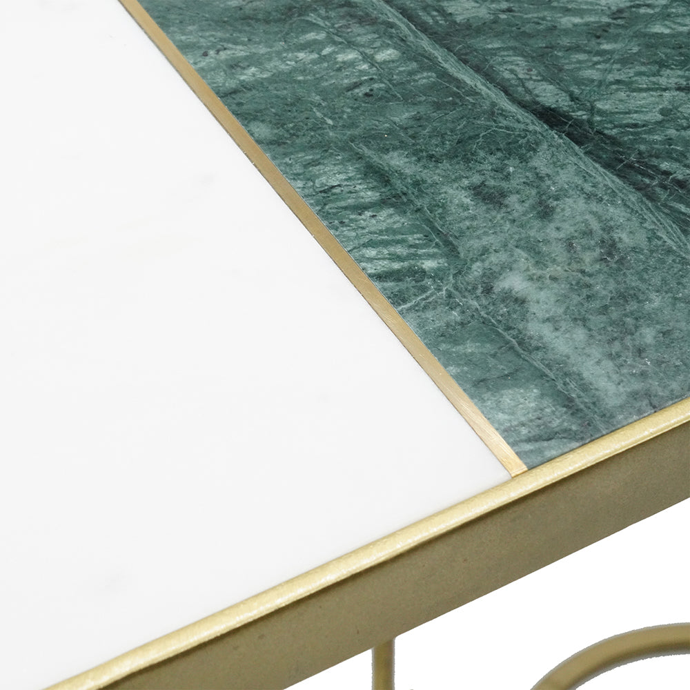 A&B Home Set of Two Bundle of 6 Oval Two-Toned Gold Inlay Marble Tabletop Nesting Tables