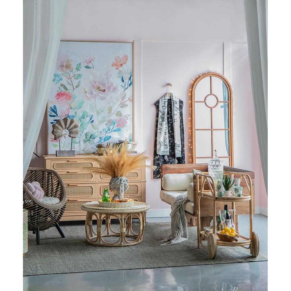 A&B Home Set of Two Bundle of 6 Round Brown Rattan Table