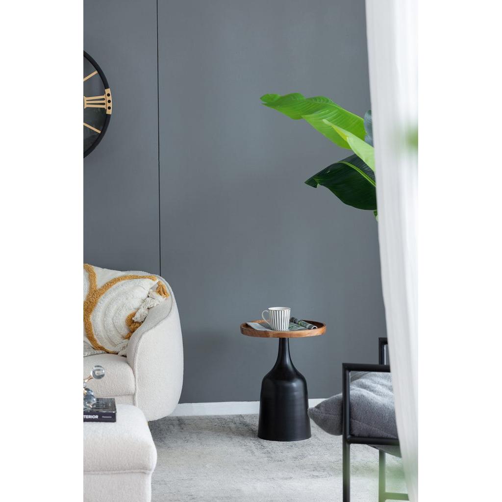 A&B Home Set of Two Bundle of 7 Round Acacia Wood Tabletop With Black Aluminum Trumpet Side Tables