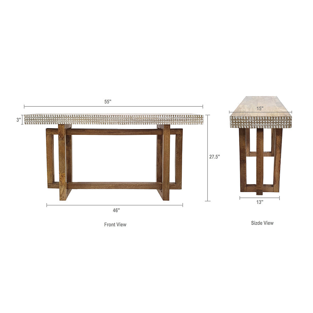 A&B Home Simbu 55" x 29" Bundle of 6 Rectangular White Wash Tabletop With Wood Dining Table