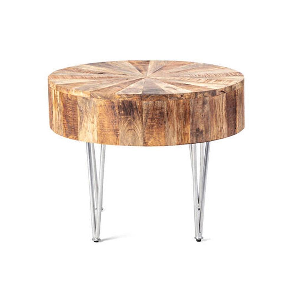 A&B Home Tacoma 22" x 18" Bundle of 12 Round Natural Wood Coffee Table With Silver Legs