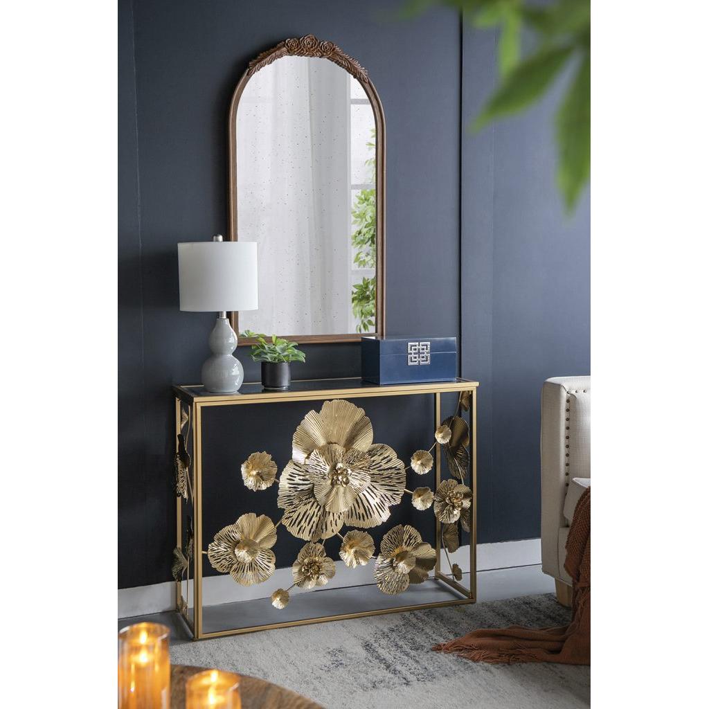A&B Home Tamara 39" x 30" Bundle of 8 Rectangular Gold Console Table With Mirrored Glass Top and Floral Design