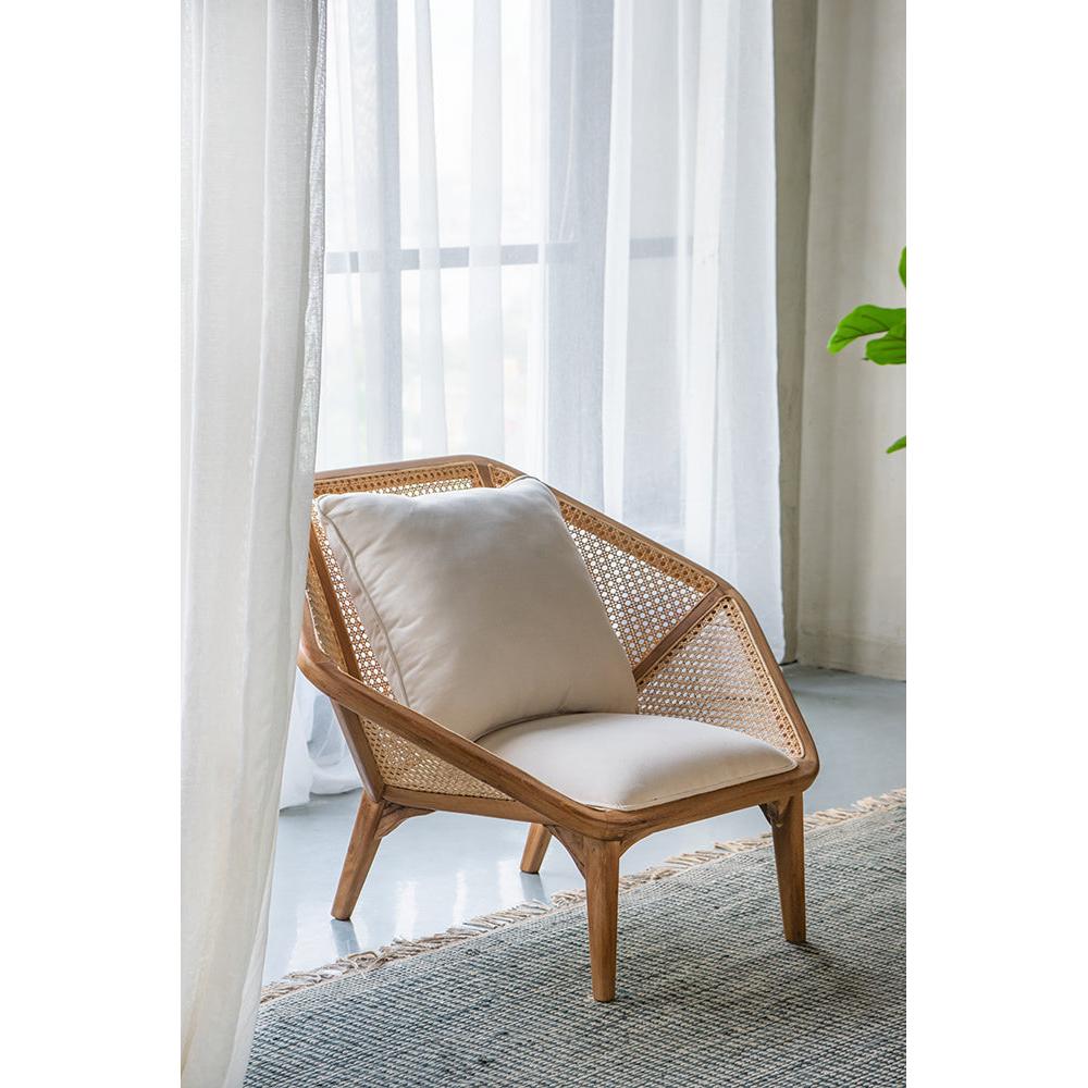 A&B Home Tectona 41" x 30" Bundle of 4 Teak Frame With Rattan Cane Leisure Chair