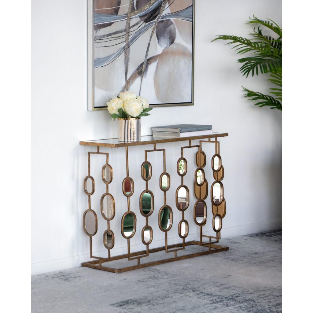 A&B Home Wynland 39" x 30" Bundle of 8 Rectangular Gold Mirror-Accented Console Table