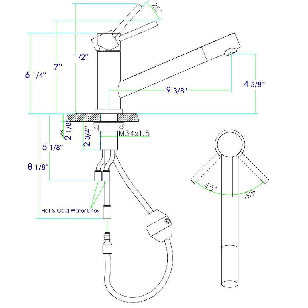 ALFI Brand AB2025-PSS Solid Polished Stainless Steel Pull Out Single Hole Kitchen Faucet