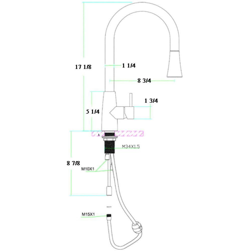 ALFI Brand AB2034-PSS Solid Polished Stainless Steel Pull Down Single Hole Kitchen Faucet
