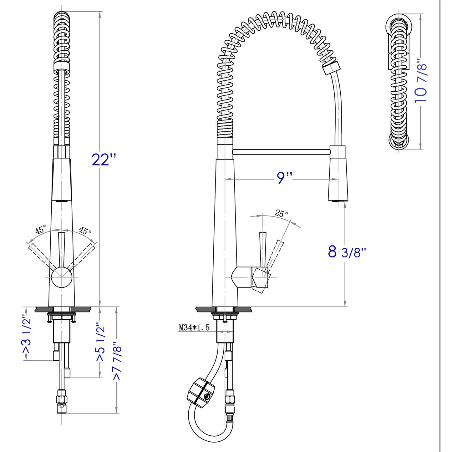 ALFI Brand AB2039 Solid Stainless Steel Commercial Spring Kitchen Faucet