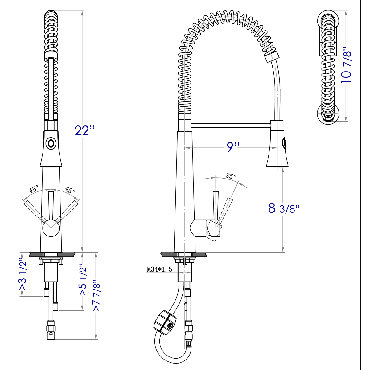 ALFI Brand AB2039S Solid Stainless Steel Commercial Spring Kitchen Faucet with Pull Down Shower Spray