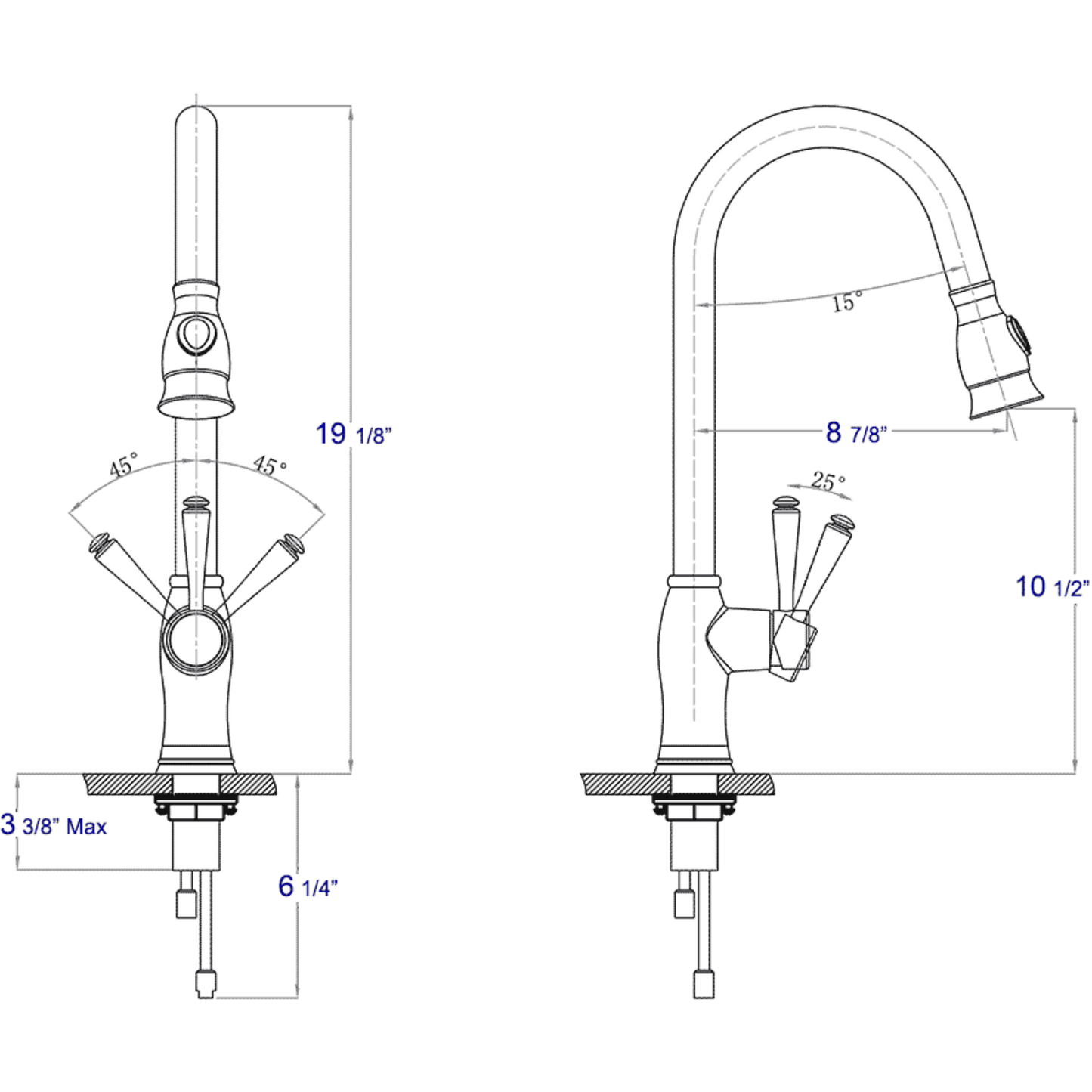 ALFI Brand AB2043-BSS Traditional Solid Brushed Stainless Steel Pull Down Kitchen Faucet