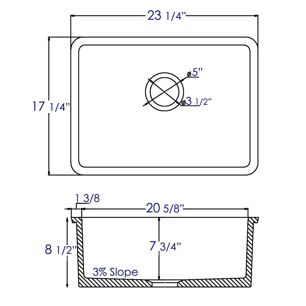 ALFI Brand AB2317 23" White Fireclay Undermount Kitchen Sink