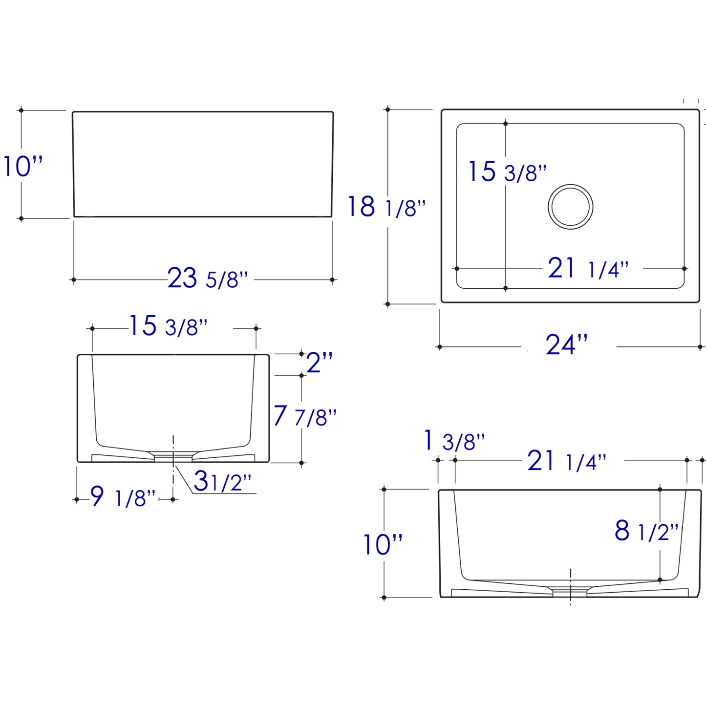 ALFI Brand AB2418SB-B 24" Biscuit Smooth Thick Wall Fireclay Single Bowl Farm Sink