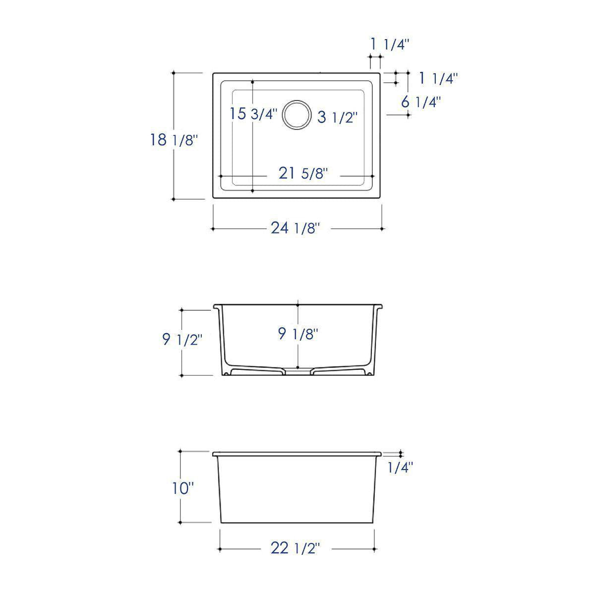 ALFI Brand AB2418UD-BM 24" Black Matte 24" x 18" Fireclay Undermount / Drop In Fireclay Kitchen Sink