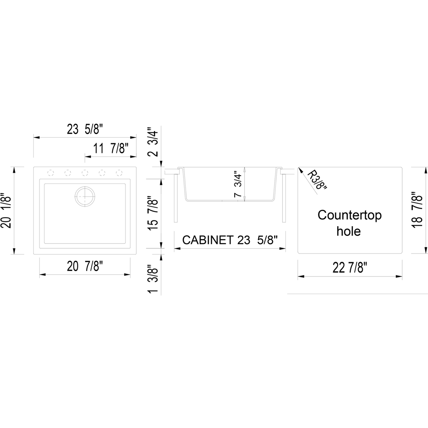 ALFI Brand AB2420DI-W White 24" Drop-In Single Bowl Granite Composite Kitchen Sink