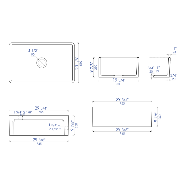 ALFI Brand AB3020SB-W 30 inch White Reversible Single Fireclay Farmhouse Kitchen Sink