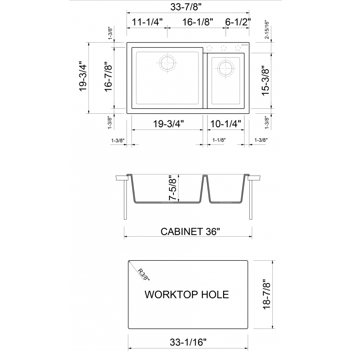 ALFI Brand AB3319DI-C Chocolate 34" Double Bowl Drop In Granite Composite Kitchen Sink