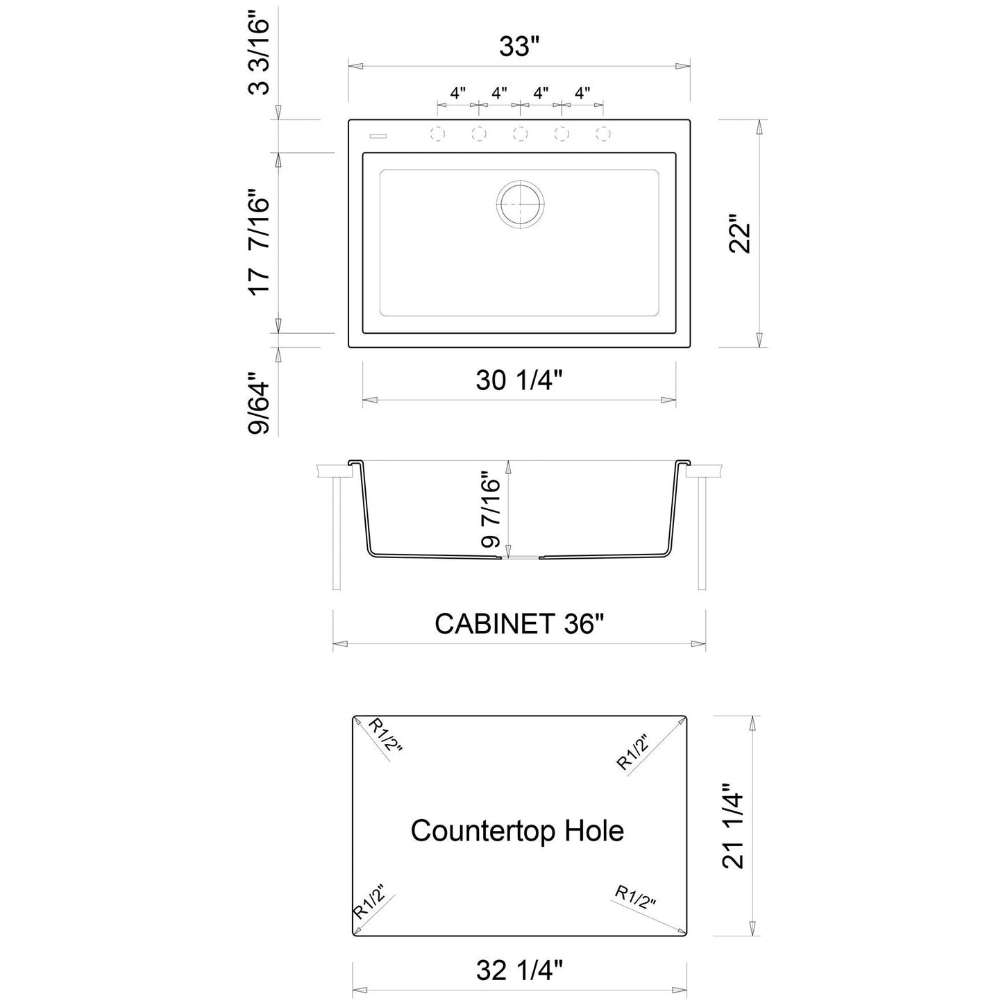 ALFI Brand AB3322DI-W White 33" Single Bowl Drop In Granite Composite Kitchen Sink