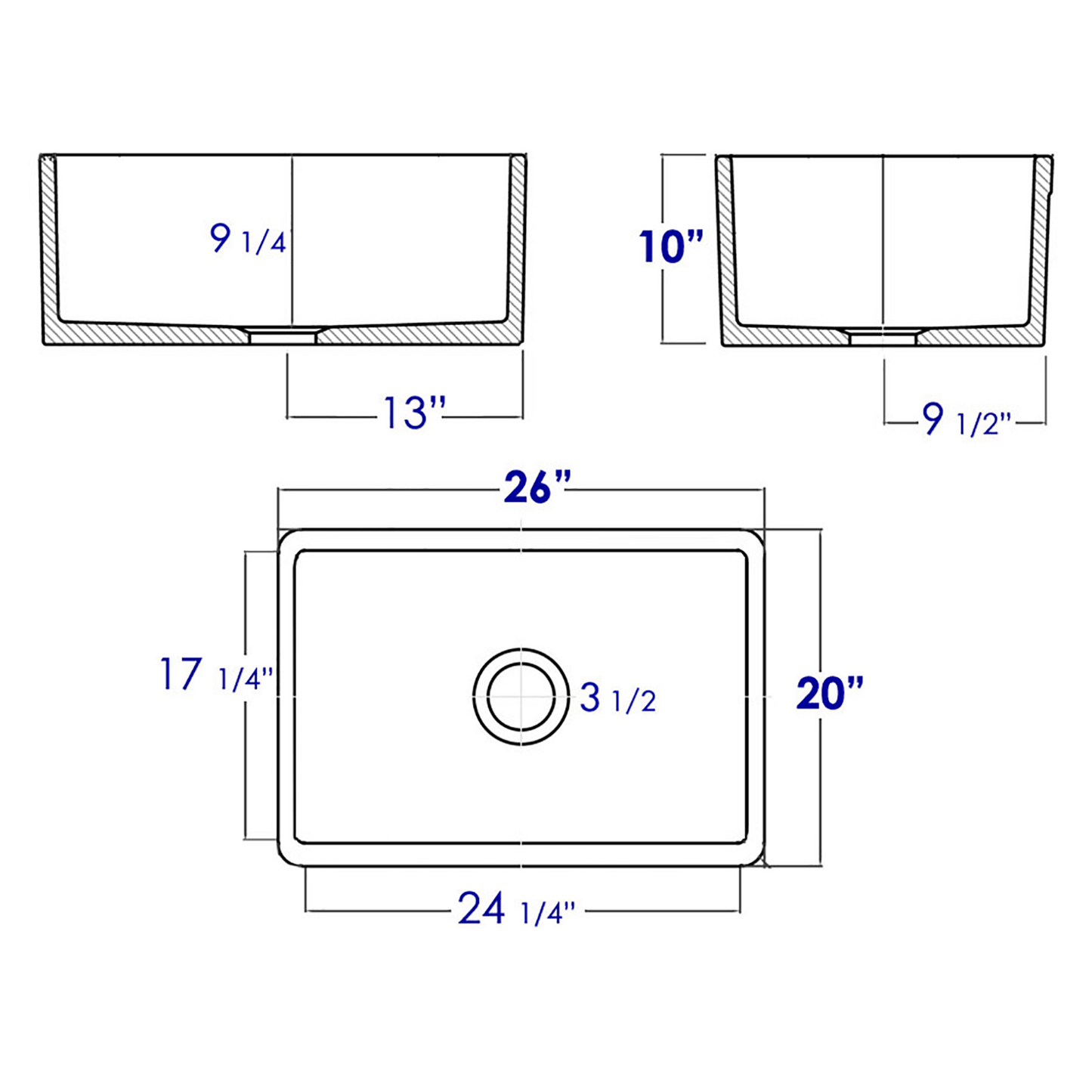 ALFI Brand AB505-W White 26" Contemporary Smooth Apron Fireclay Farmhouse Kitchen Sink