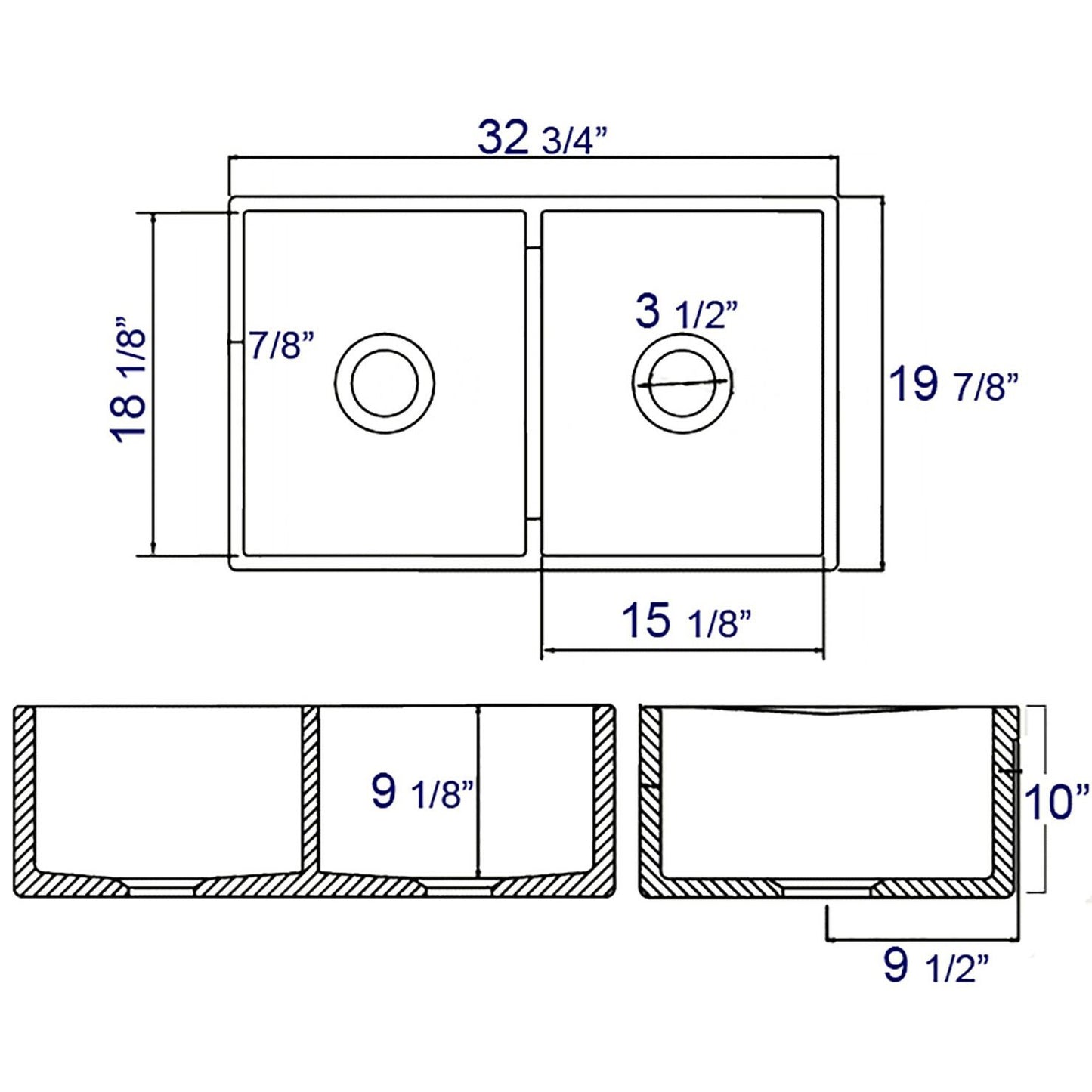 ALFI Brand AB537-W White 32" Fluted Apron Double Bowl Fireclay Farmhouse Kitchen Sink