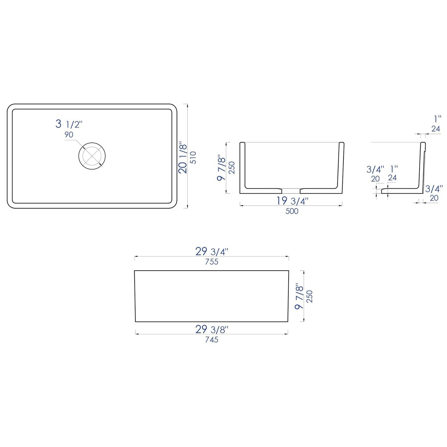 ALFI Brand ABCO3020SB Concrete Color 30 inch Reversible Single Fireclay Farmhouse Kitchen Sink